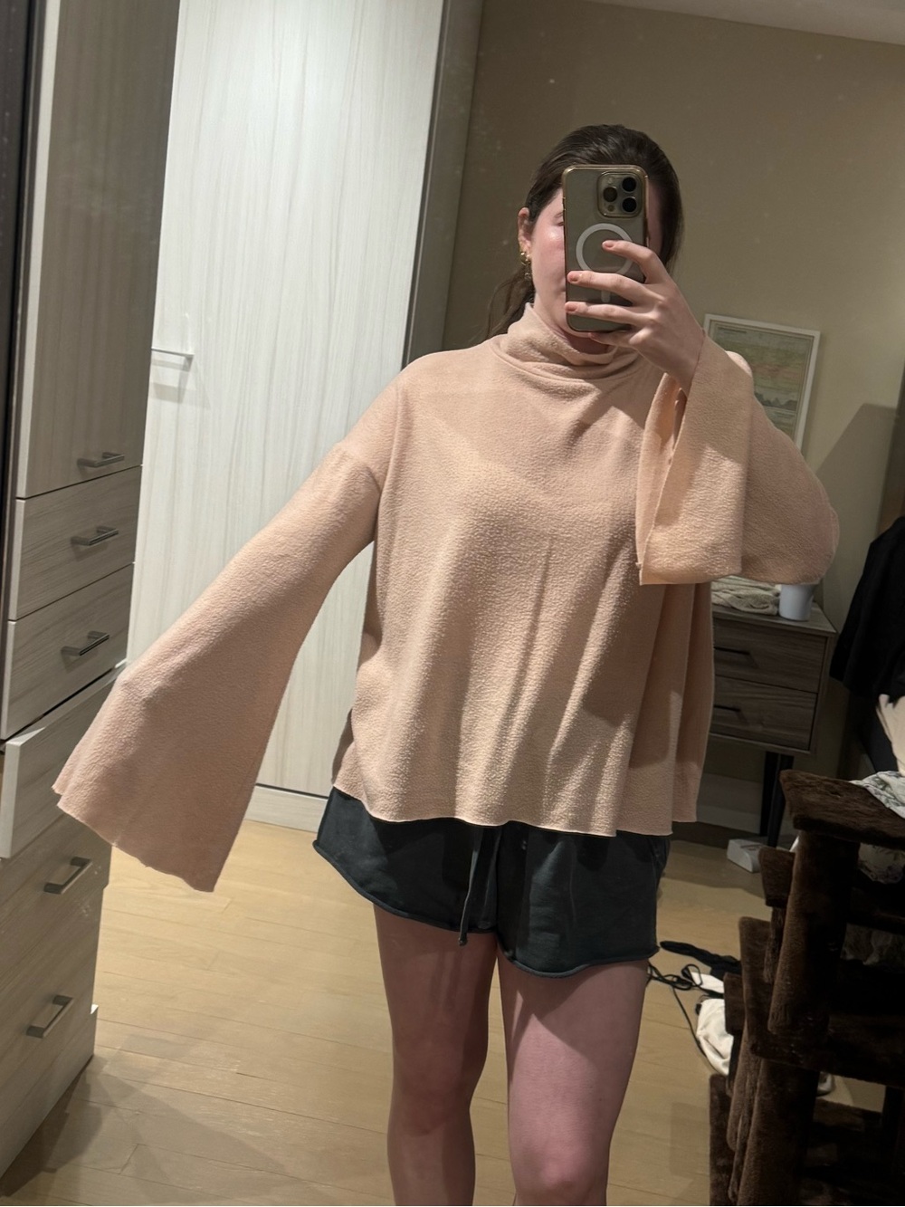 Abound Peach Bell-Sleeve Mock Neck Sweater